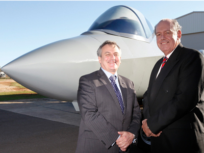 Chief Defence Scientist Dr Alex Zelinsky (left) with Senator the Honourable David Johnston, Minister for Defence in front of the F-35 Iron Bird at the unveiling ceremony. Chief Defence Scientist Dr Alex Zelinsky (left) with Senator the Honourable David Johnston, Minister for Defence in front of the F-35 Iron Bird at the unveiling ceremony.