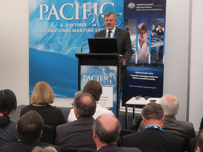 Chief Defence Scientist Dr Alex Zelinsky, speaking at the Pacific 2015 maritime expo. Chief Defence Scientist Dr Alex Zelinsky, speaking at the Pacific 2015 maritime expo.