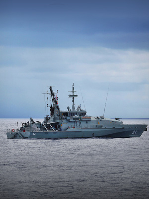 Armidale Class Patrol Boat, HMAS Launceston, at sea.